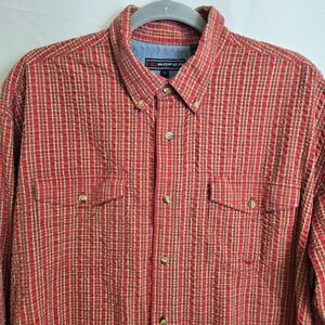 Roper‎ 100% Cotton Long Sleeve Button Down Madras Plaid Shirt, Size Large